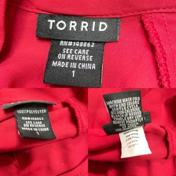 Torrid Top Red Georgette Mock Neck Tie Back Women Size 1 - Picture 5 of 6